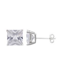 New Sterling Silver 8mm Square Cut Cubic Zirconia Stud Earrings