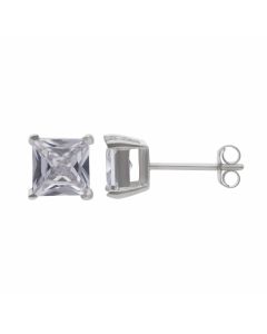 New Sterling Silver 6mm Cubic Zirconia Square Stud Earrings