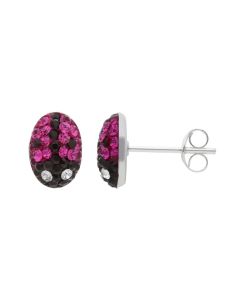 New Sterling Silver Crystal Pink & Black Ladybug Stud Earrings