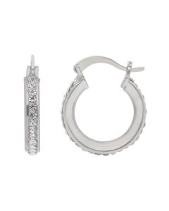 New Sterling Silver Crystal Set Round Hoop Earrings