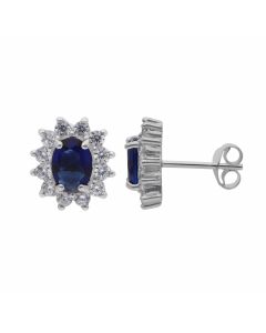 New Silver Blue & White Cubic Zirconia Cluster Stud Earrings