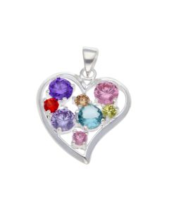 New Silver Multicoloured Cubic Zirconia Heart Pendant