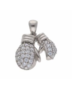 New Sterling Silver Cubic Zirconia Double Boxing Glove Pendant