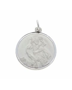 New Sterling Silver Round Reversable St Christopher Pendant
