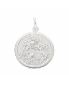 New Sterling Silver Round Double-Sided St Christopher Pendant