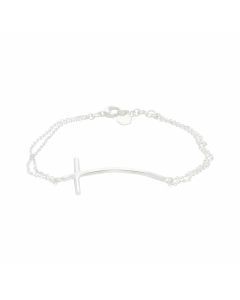 New Sterling Silver Curved Cross Double Row Ladies Bracelet