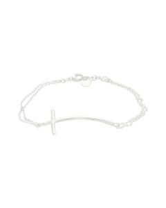 New Sterling Silver Curved Cross Double Row Ladies Bracelet