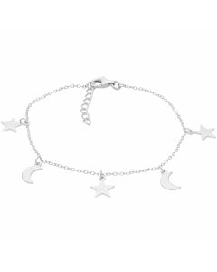 New Sterling Silver Moon & Stars Ladies Bracelet