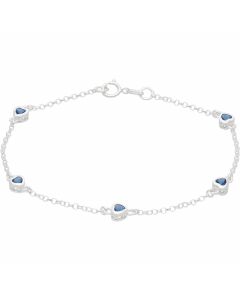 New Sterling Silver Blue Cubic Zirconia Heart Bracelet
