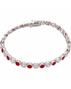 New Sterling Silver Red Cubic Zirconia 7.5" Tennis Bracelet