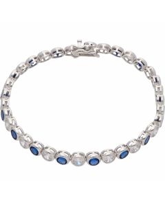 New Sterling Silver Blue Cubic Zirconia 7.5" Tennis Bracelet