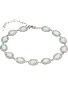 New Silver Synthetic Opal & Cubic Zirconia Ladies Bracelet