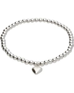 New Sterling Silver 7 Inch Elasticated Heart & Beads Bracelet