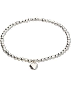 New Sterling Silver 8 Inch Elasticated Heart & Beads Bracelet