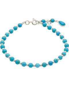 New Sterling Silver 7.5" Turquoise & Silver Bead Bracelet