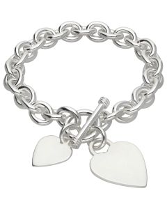 New Sterling Silver Heavy Double Heart T-Bar Barcelet 1.5oz
