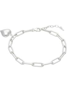 New Sterling Silver Paperclip Link & Heart 8-9" Ladies Bracelet