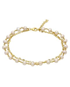 New Gold Plated Silver Freshwater Pearl Multi Strand Anklet
