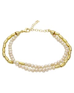 New Gold Plated Sterling Silver Freshwater Pearl Bead Bracelet