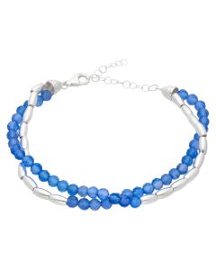 New Sterling Silver Adjustable 6.5-7.5" Blue Agate Bead Bracelet