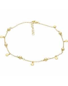 New Gold Plated Sterling Silver Bead & Drop Adjust 9.5-10"Anklet