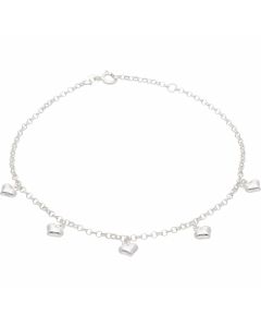 New Sterling Silver 9-10" Hearts Dropper Ladies Anklet