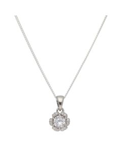 New Sterling Silver Cubic Zirconia Petal Flower 18" Necklace