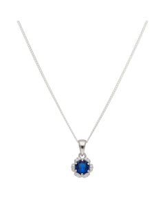 New Sterling Silver Blue Stone Set Petal Flower 18" Necklace