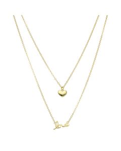New Gold Plated Sterling Silver Double Row Heart & Love Necklace