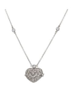 New Silver 16-18 Inch Cubic Zirconia Heart Locket Necklace