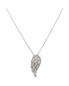 New Sterling Silver Cubic Zirconia Angel Wing Pendant Necklace