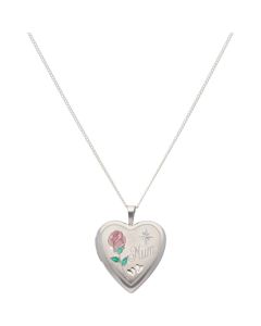 New Sterling Silver Rose Mum Heart Locket & Chain Necklace