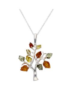 New Sterling Silver Three Tone Amber Tree Necklace