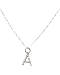 New Silver Cubic Zirconia Set Initial A & 18 Inch Chain Necklace