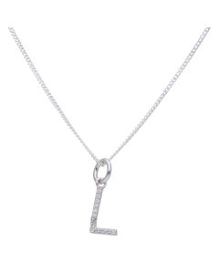 New Silver Cubic Zirconia Set Initial L & 18 Inch Chain Necklace