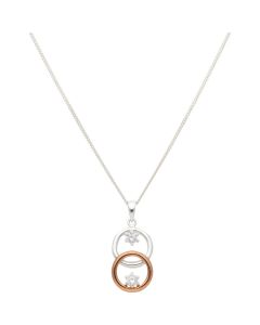 New Sterling Silver & Rose Finish Cubic Zirconia Pendant & Chain