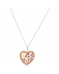 New Silver & Rose Gold Finish Stone Set Heart Pendant & Necklace