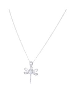 New Sterling Silver Stone Set Dragonfly Pendant & Chain Necklace