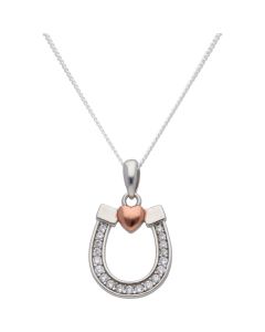 New Sterling Silver Cubic Zirconia Horseshoe Pendant & Necklace