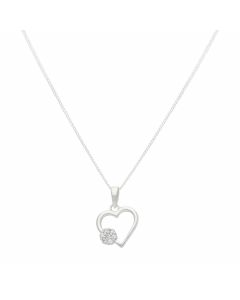 New Sterling Silver Cubic Zirconia Heart Pendant & Necklace