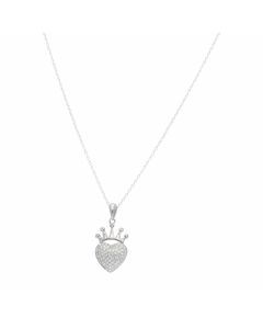 New Sterling Silver Cubic Zirconia Heart & Crown Necklace