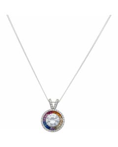 New Sterling Silver Cubic Zirconia Rainbow Pendant & Necklace