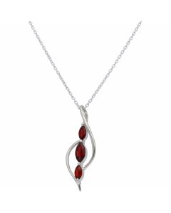New Sterling Silver Triple Garnet Pendant & 18" Necklace