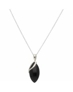 New Sterling Silver Black Onyx Pendant & 18" Chain Necklace