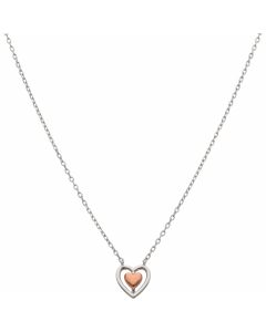 New Sterling Silver & Rose Gold Heart Pendant & 16" Necklace