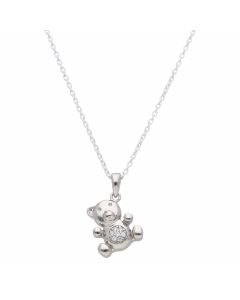 New Sterling Silver Cubic Zirconia Teddy Bear & 16" Necklace