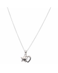New Sterling Silver Heart & Star Pendant & 16" Chain Necklace