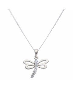 New Sterling Silver Cubic Zirconia Dragonfly Pendant & 18" Chain