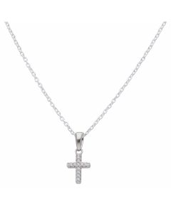 New Sterling Silver Cubic Zirconia Small Cross 16" Necklace
