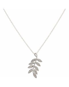 New Sterling Silver Cubic Zirconia Leaf & 18" Chain Necklace
